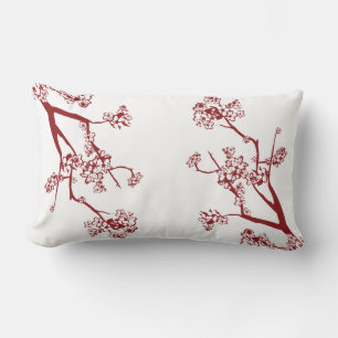 Red Cherry Blossom Throw Pillow