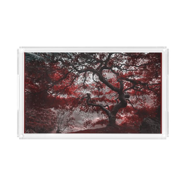 Red Cherry Blossom Tree Acrylic Tray (Front)
