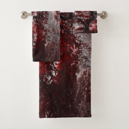 Red Cherry Blossom Tree  Bath Towel Set