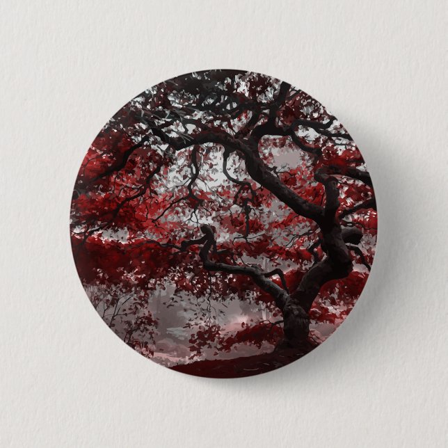Red Cherry Blossom Tree Button (Front)