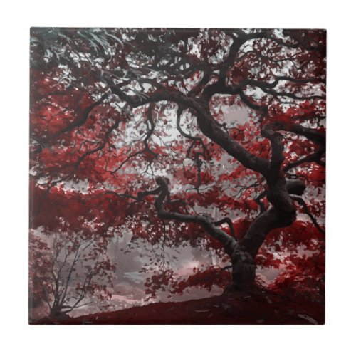 Red Cherry Blossom Tree Ceramic Tile