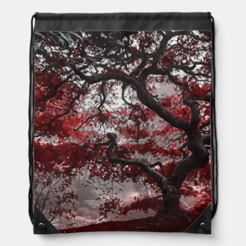 Red Cherry Blossom Tree Drawstring Bag