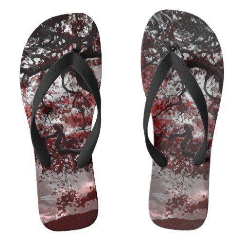 Red Cherry Blossom Tree Flip Flops