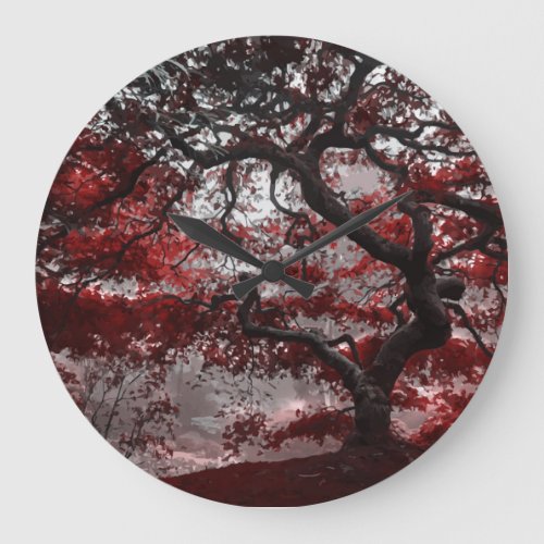 Red Cherry Blossom Tree  Large Clock