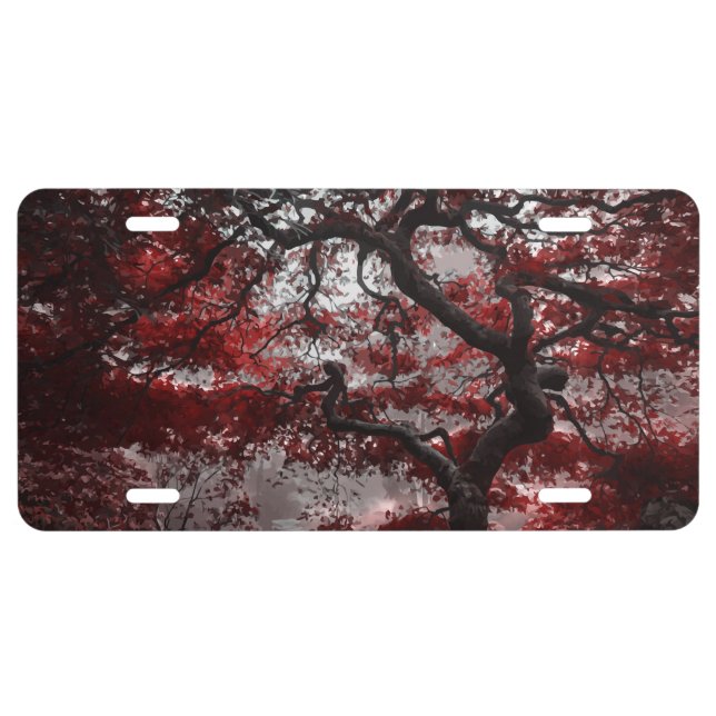 Red Cherry Blossom Tree License Plate (Front)