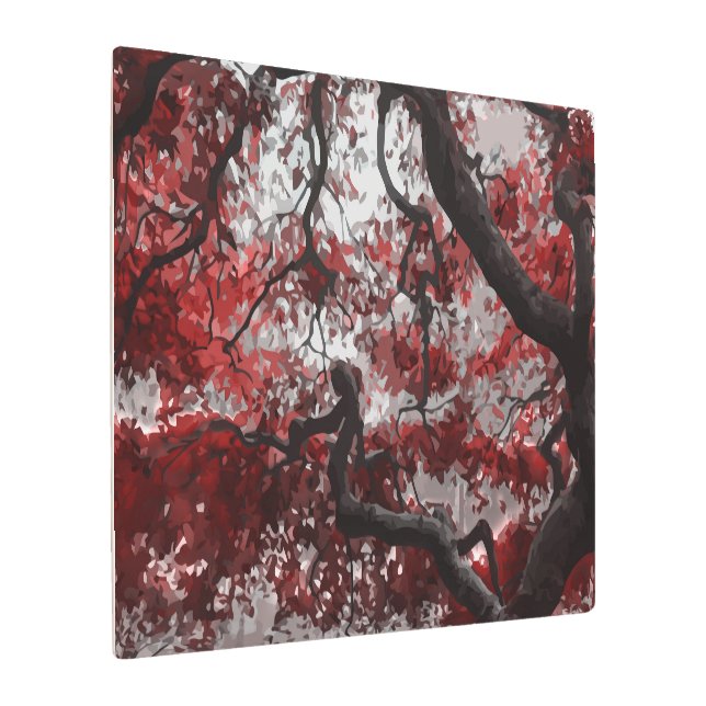 Red Cherry Blossom Tree Metal Print (Angled)