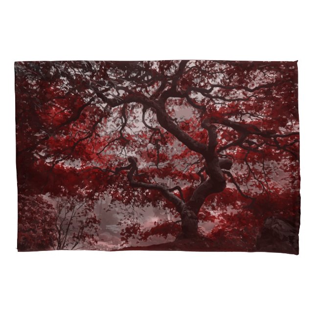 Red Cherry Blossom Tree Pillow Case (Front)