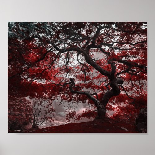 Red Cherry Blossom Tree Poster