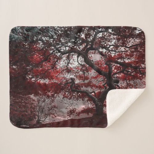 Red Cherry Blossom Tree Sherpa Blanket