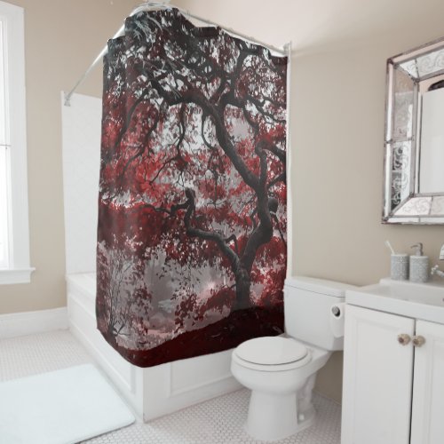 Red Cherry Blossom Tree Shower Curtain