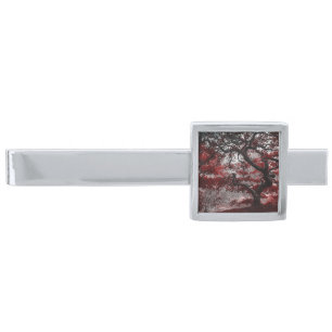 Red Cherry Blossom Tree Silver Finish Tie Bar