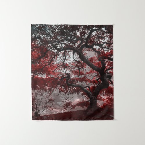 Red Cherry Blossom Tree Tapestry