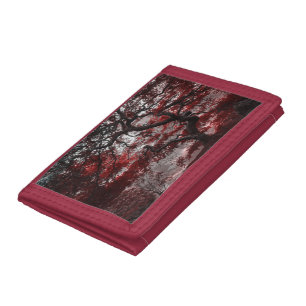 Red Cherry Blossom Tree Trifold Wallet