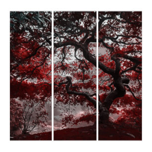 Red Cherry Blossom Tree Triptych