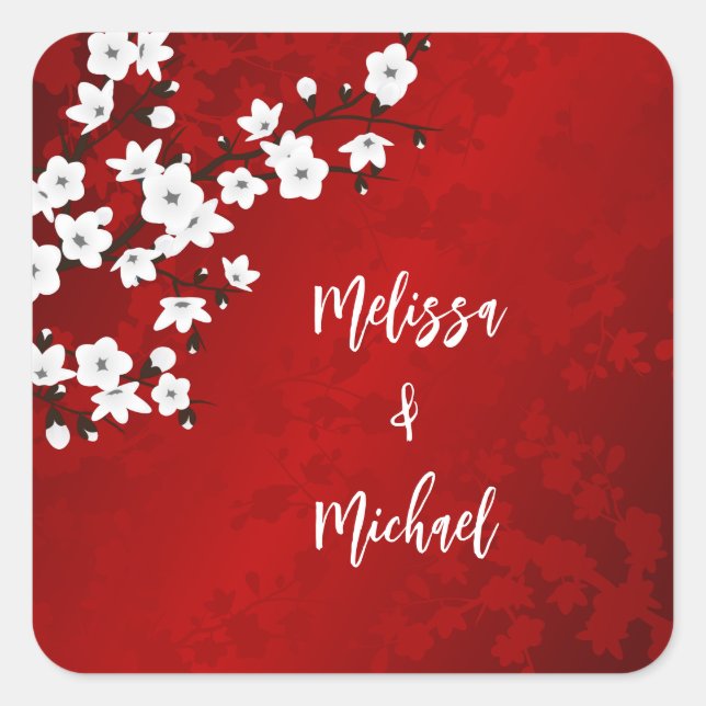 Red Cherry Blossom Wedding   Square Sticker (Front)