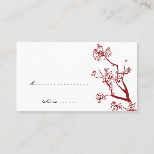 Customizable Red Cherry Blossom Wedding Table Place Cards Business Cards