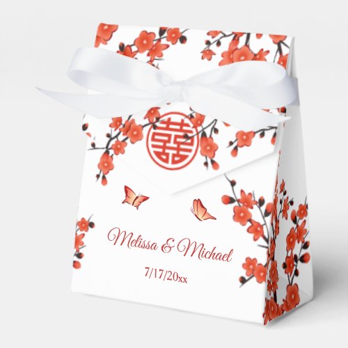  Red Cherry Blossom White  Custom Chinese Wedding Favor Boxes