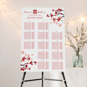 Red Cherry Blossoms 囍 Chinese Wedding Seat Chart Foam Board