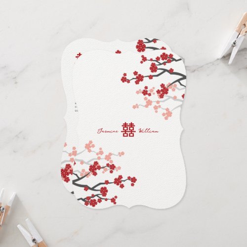 Red Cherry Blossoms And Double Xi Chinese Wedding Invitation