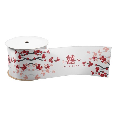 Red Cherry Blossoms And Double Xi Chinese Wedding  Satin Ribbon