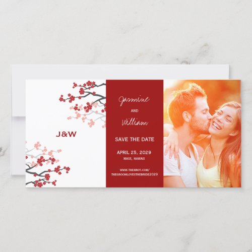 Red Cherry Blossoms Asian Sakura Flowers Photo Save The Date