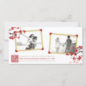 Red Cherry Blossoms Chinese Double Happiness Photo Save The Date (Back)