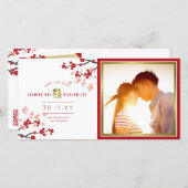 Red Cherry Blossoms Chinese Double Happiness Photo Save The Date (Front/Back)