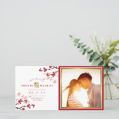 Red Cherry Blossoms Chinese Double Happiness Photo Save The Date (Standing Front)