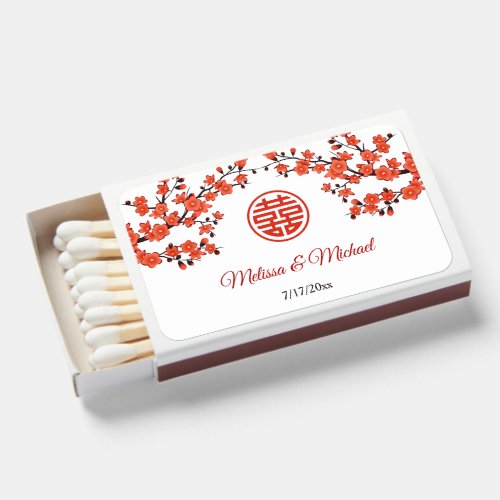   Red Cherry Blossoms Chinese Wedding Custom Matchboxes