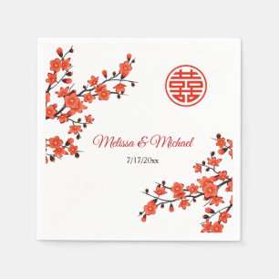 Red Cherry Blossoms Chinese Wedding Custom Napkins