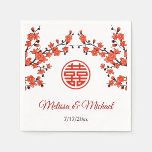Red Cherry Blossoms Chinese Wedding Custom Napkins