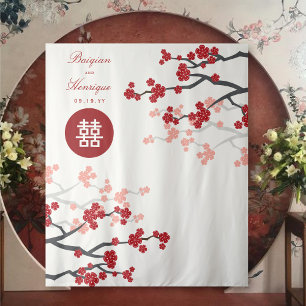 Red Cherry Blossoms Chinese Wedding Photo Backdrop
