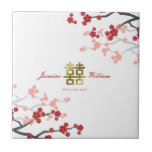 Red Cherry Blossoms Elegant Chinese Wedding Favor Ceramic Tile