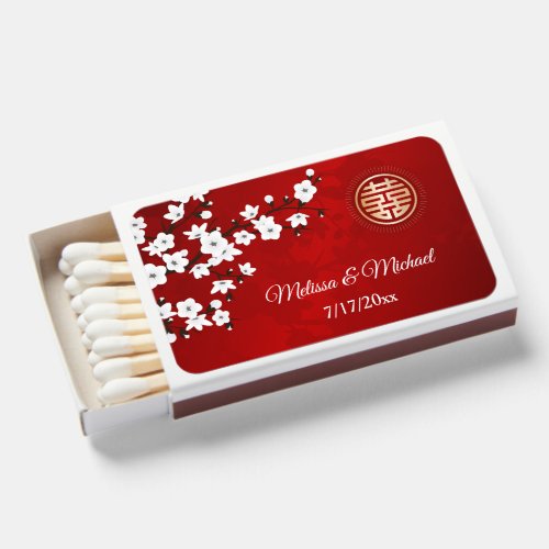   Red Cherry Blossoms Gold Chinese Wedding Custom  Matchboxes