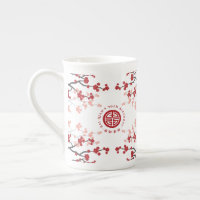 Red Cherry Blossoms Longevity 壽 Chinese Birthday