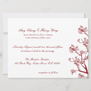 Red Cherry Blossoms Oriental Wedding Invitations