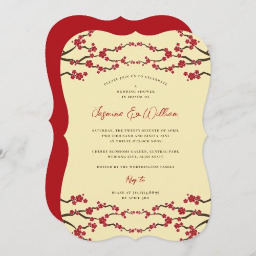Red Cherry Blossoms Sakura Asian Wedding Shower Invitation