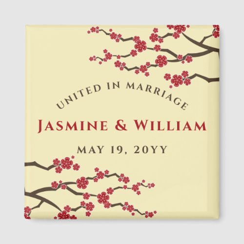 Red Cherry Blossoms Sakura Chic United In Marriage Magnet