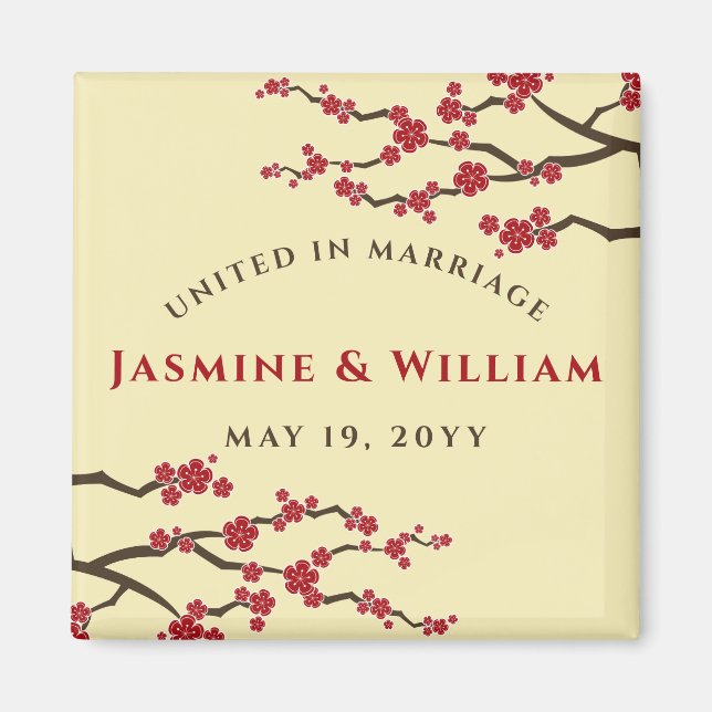 Red Cherry Blossoms Sakura Chic United In Marriage Magnet (Front)