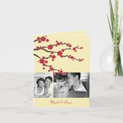 Red Cherry Blossoms Sakura Elegant Asian Wedding Thank You Card