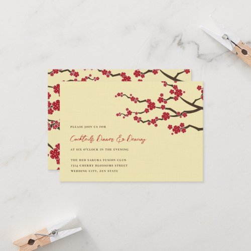 Red Cherry Blossoms Sakura Flowers Asian Wedding Invitation
