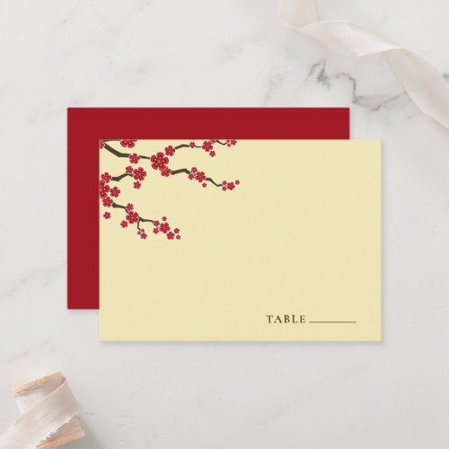 Red Cherry Blossoms Sakura Flowers Asian Wedding Place Card