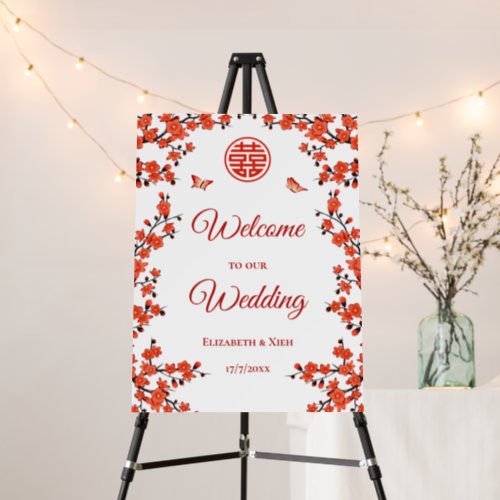 Red Cherry Blossoms White  Chinese Wedding Foam Board