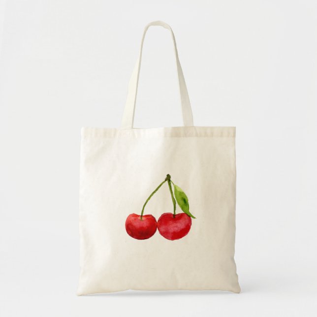 Red cherry cherries cute watercolor fruit tote bag (Front)