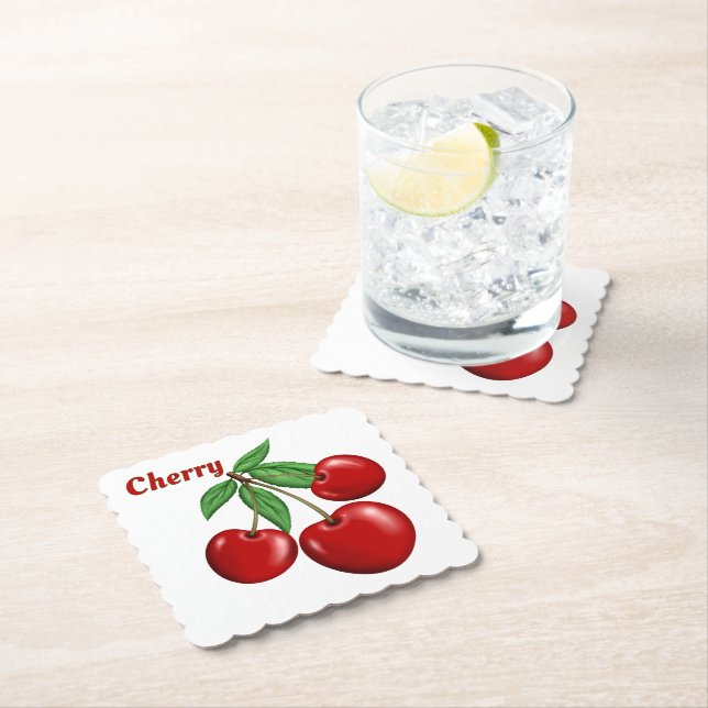 Red Cherry Cherries Design Personalized Paper Coaster (Insitu)