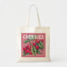 Red Cherry Cherries Fruit Gingham Retro Vintage Tote Bag