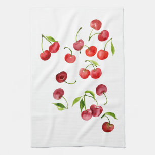 Red cherry cherries watercolor kitchen towel