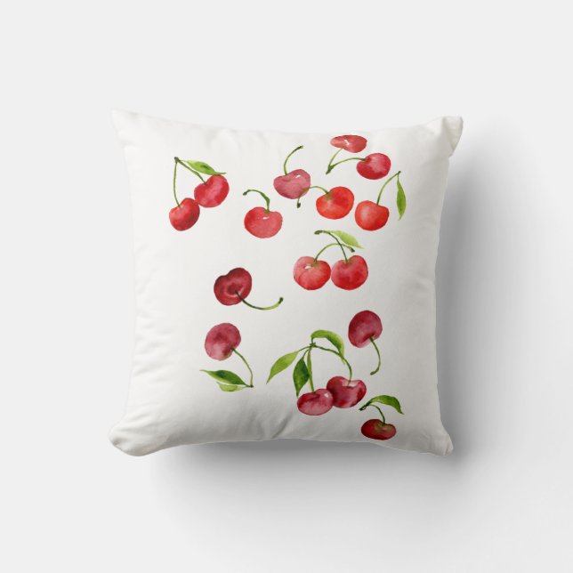 Red cherry cherries watercolor throw pillow (Front)