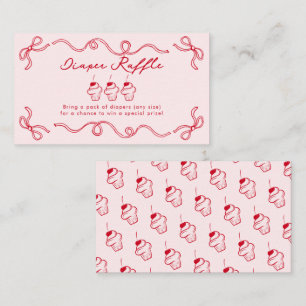Red Cherry Cupcake Pink Girl Baby Shower Enclosure Card
