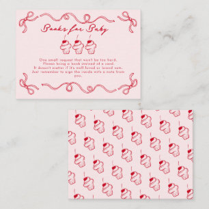Red Cherry Cupcake Pink Girl Baby Shower Enclosure Card